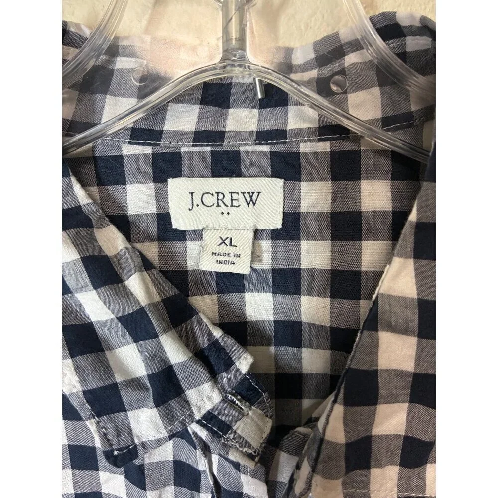 J. Crew Button Up Blouse Business Casual Buffalo Check Office Black Size XL